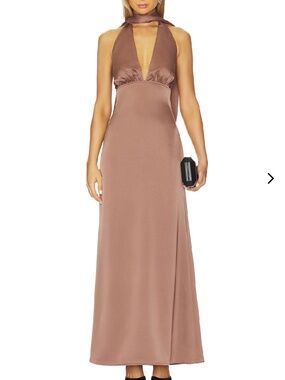 Revolve Superdown Bethany Halter Gown in Mocha